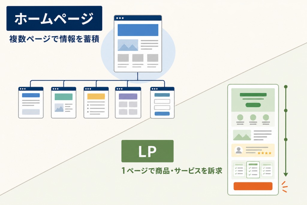 ホームページとLPの比較図